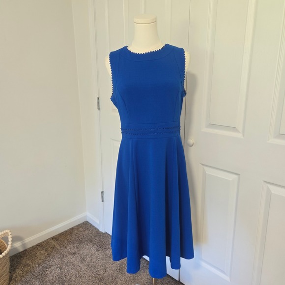 Calvin Klein Dresses & Skirts - Calvin Klein Fit & Flare Dress Womens 8 Royal Blue Scalloped Trim CD9C19D6